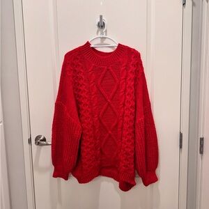 Oversized red cable knit sweater!